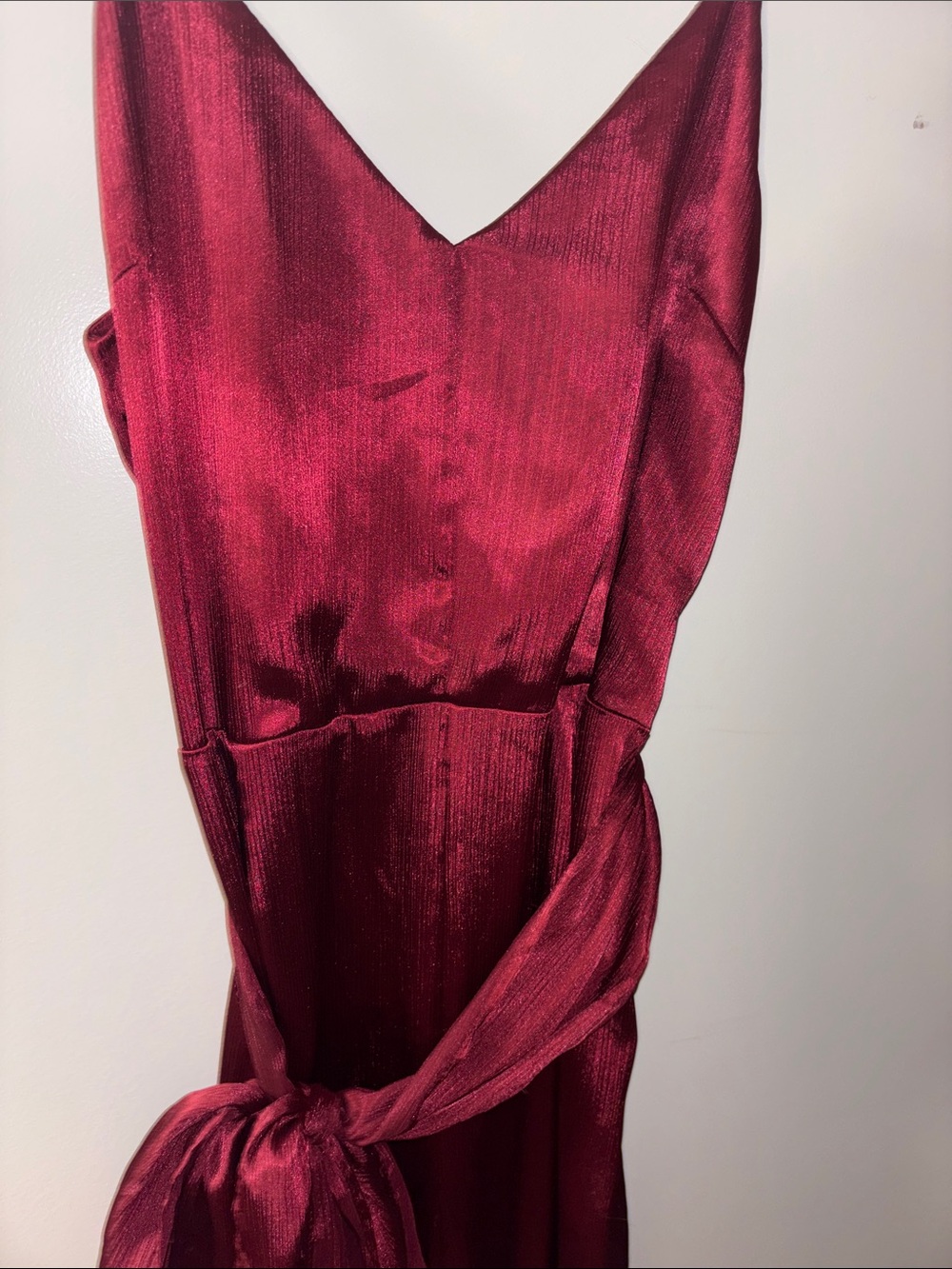 Red Satin Spaghetti Strap Wide Leg Jump Suit